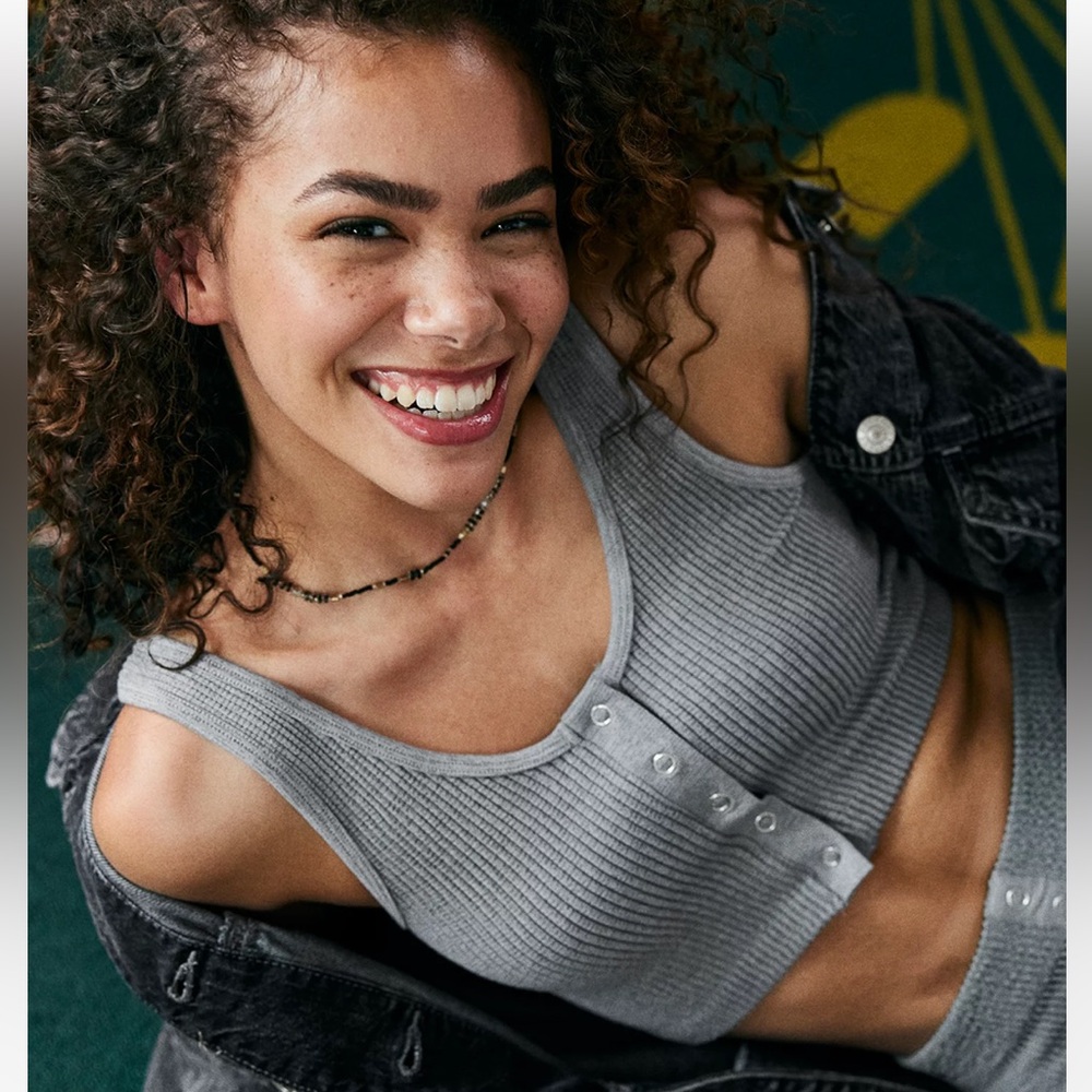 Aeropostale seamlessly soft crop top with button front in baby blue size small